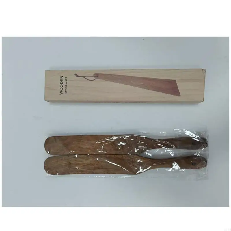 A2BB 2 Pack Wooden Spurtles Thin Spatula Long Handle Heat Resistant Baking Utensils