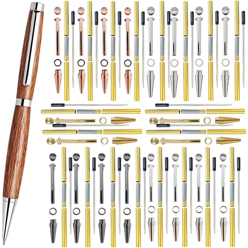 MOPHE-Slimline Pen Kit 7Mm Wood Turning Twist Pen Kits With Refills, Brass Hardware&5 Finishes For DIY Lathe Turning