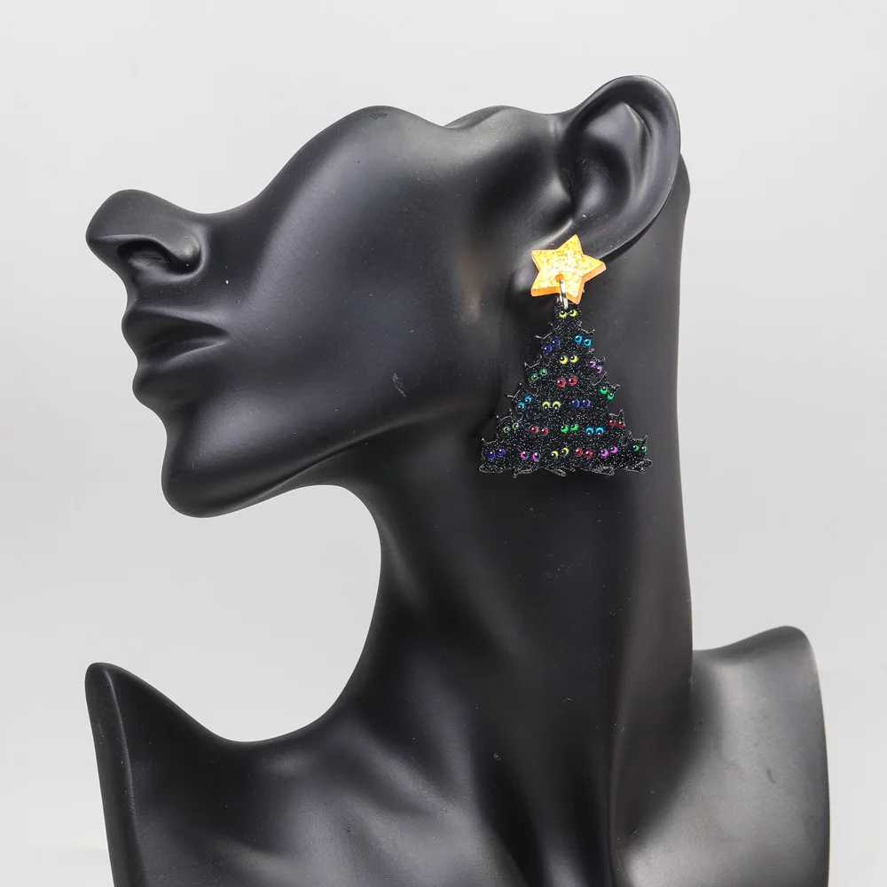 New Christmas Tree Cat Eyeballs Star Acrylic Earrings Pendants for Women Funny Xmas Tree Eyes Drop Earring Halloween Jewelry - Image 6