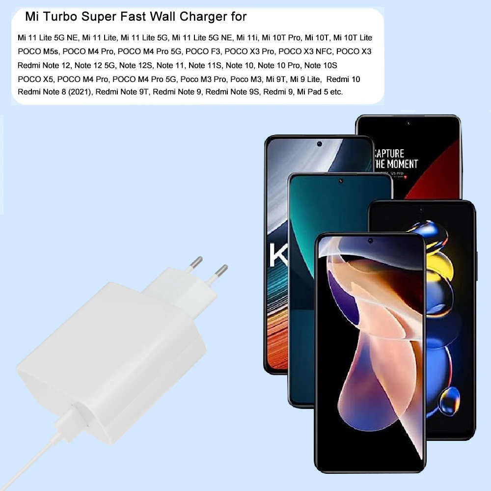 Turbo Charger For Xiaomi 33w Fast Charge Source 6A Usb C Cable For POCO X5 X3 Pro F3 M3 Redmi Note 9 10 11 12 11s Phone