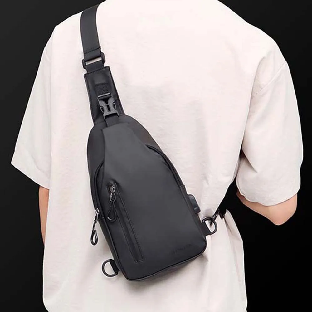 

PU Leather Men's Chest Bag Anti-splash Water Adjustable Strap Outdoor Waist Bag Large Capacity Grey Sports Walking Bag Daily