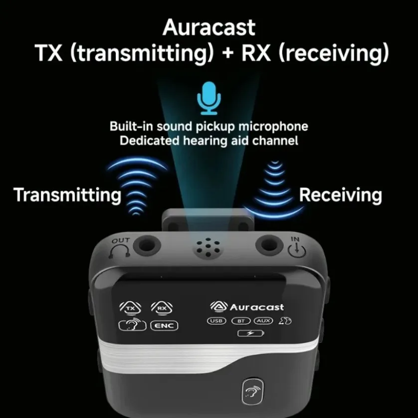 New Arrival LE526 Auracast Bluetooth 6.0 Audio Adapter Transmitter Receiver 100m ENC Mic Tour Guide Hearing Aid Clip-On Hot Sale