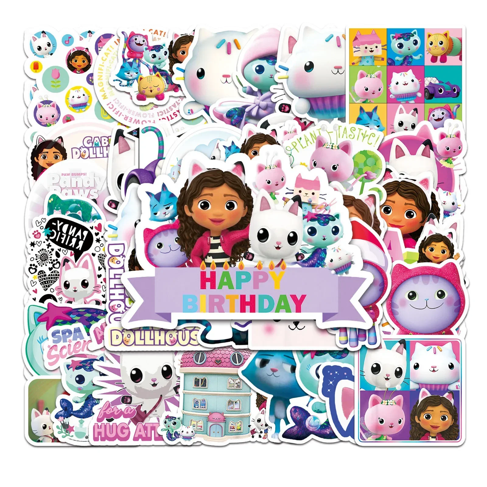 50 قطعة الكرتون Gabbys دمية ملصقات الكمبيوتر المحمول الكتابة على الجدران الأمتعة حقيبة سكيت الهاتف لطيف ملصق الأطفال صائق هدية