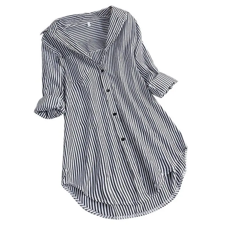 

NEW-Womens Striped Button Down Shirts Classic Long Sleeve Stylish Collared Work Blouses Tops