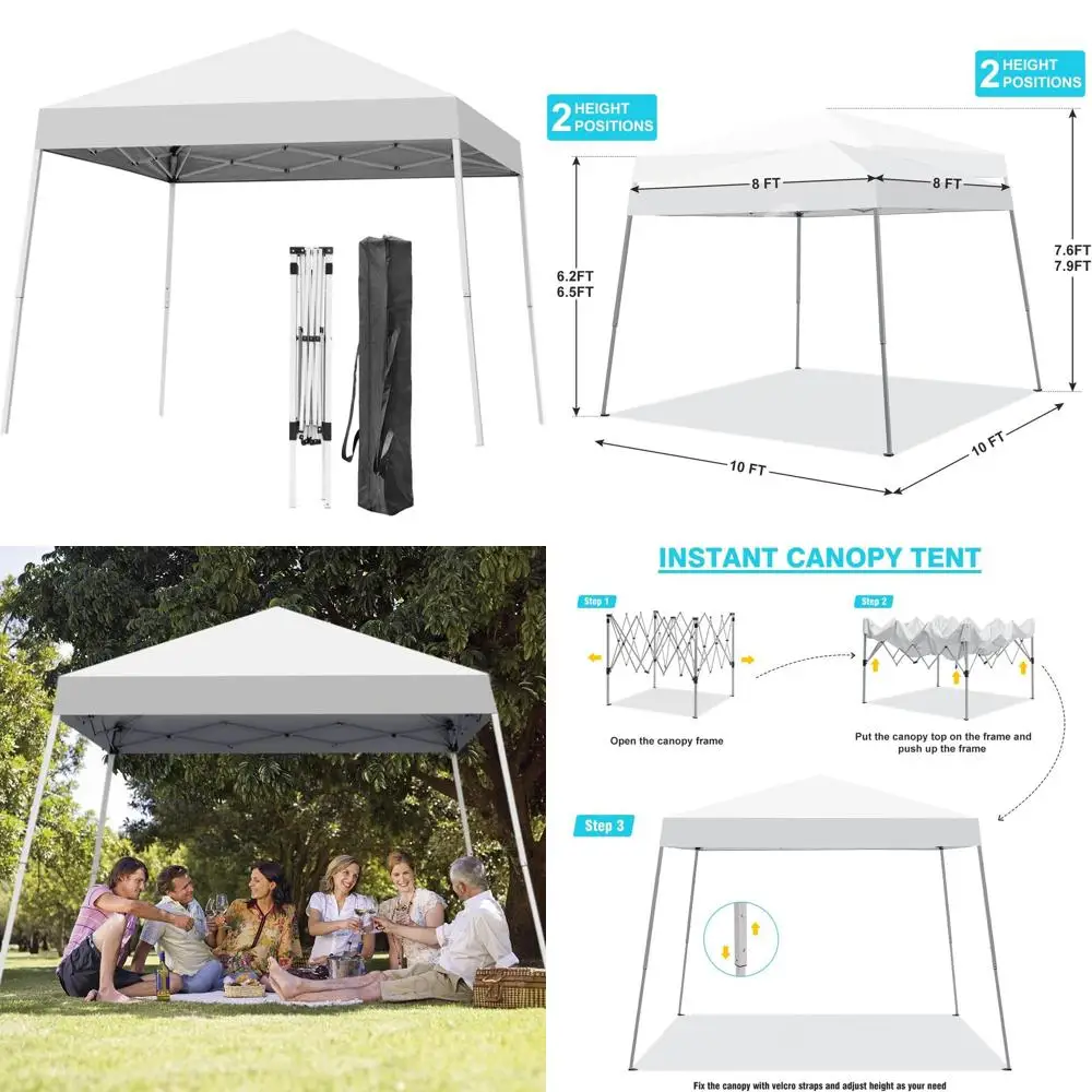

Portable 10x10ft Pop-Up Canopy Tent with Slanted Legs, Carry Bag, and 8x8ft White Cover for Outdoor Use