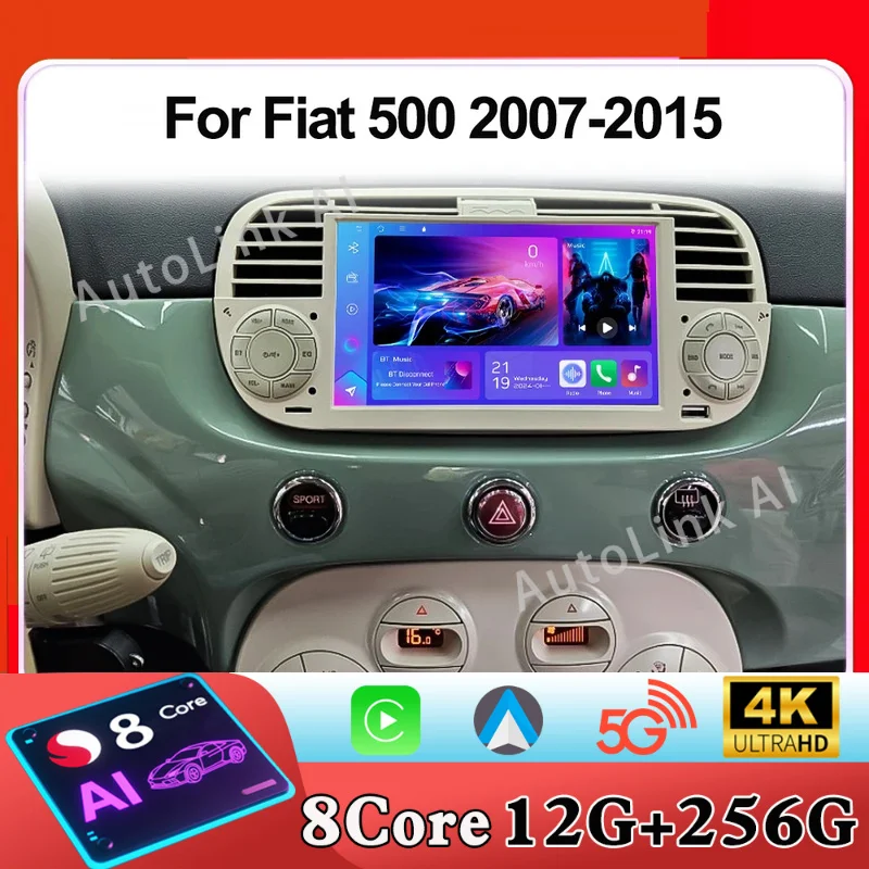 Android15 Car Multimedia Player For Fiat 500 2007-2015 GPS Navigation Auto Stereo Radio Carplay DSP Touch Screen FM Wifi 5G RDS