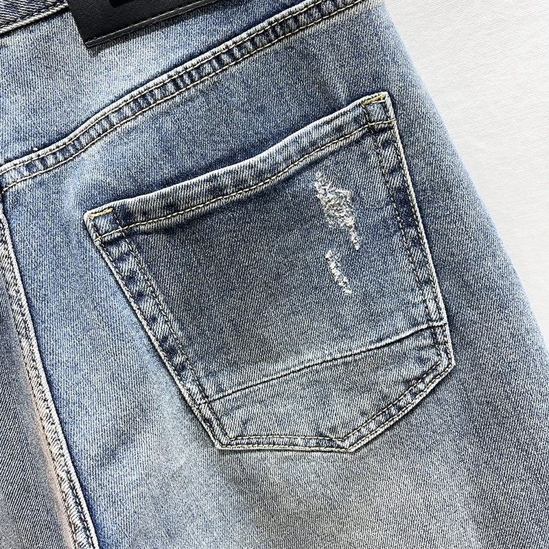 Street Fashion Men Jeans Retro Blue Stretch Slim Fit Vintage Ripped Jeans Men Embroidery Patched Designer Hip Hop Denim Pants