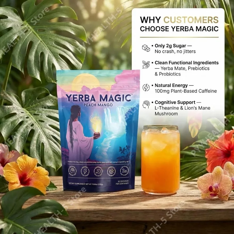 Té de Yerba Mate en Polvo Instantáneo, Bebida Superconcentrada con Nootrópicos, Prebióticos y Probióticos – Energía Limpia, Claridad Mental y Bienestar Intestinal