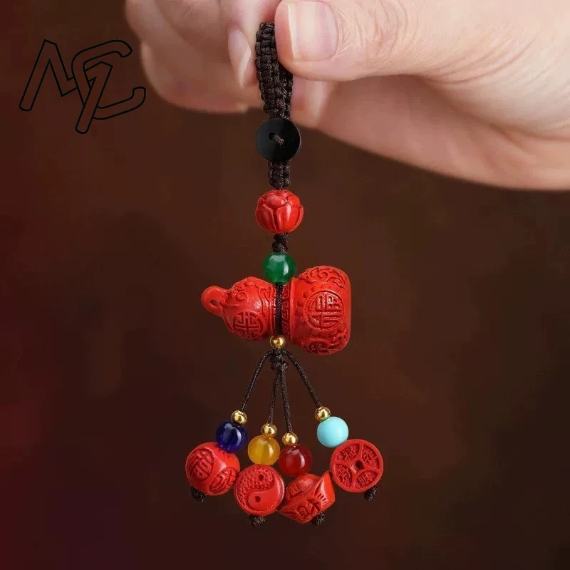 Real Cinnabar Calabash Keychain Gifts Women Men Natural Jewelry Cute Designer Wristlet Fashion Car Accessories Lanyard Luxury