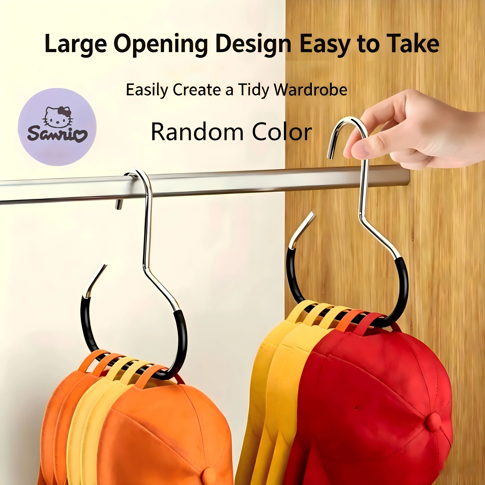 3-piece Random Color Stainless Steel Hat Hanger Organizer, Non-slip Round Ring Wardrobe Hooks, Ideal for Hats, Socks, Scarves, view 5