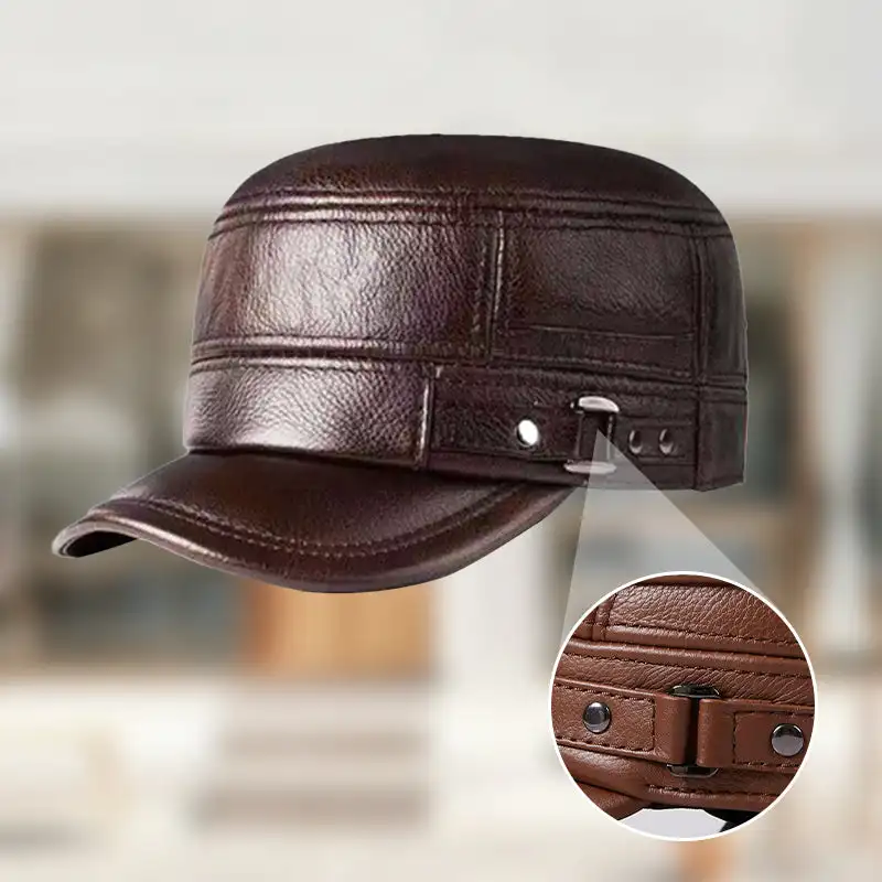 

1PC PU Leather Flat Top Warm Baseball Cap Outdoor Adjustable Casual Hats Fashion Vintage Men Autumn Winter Visor Flat Cap