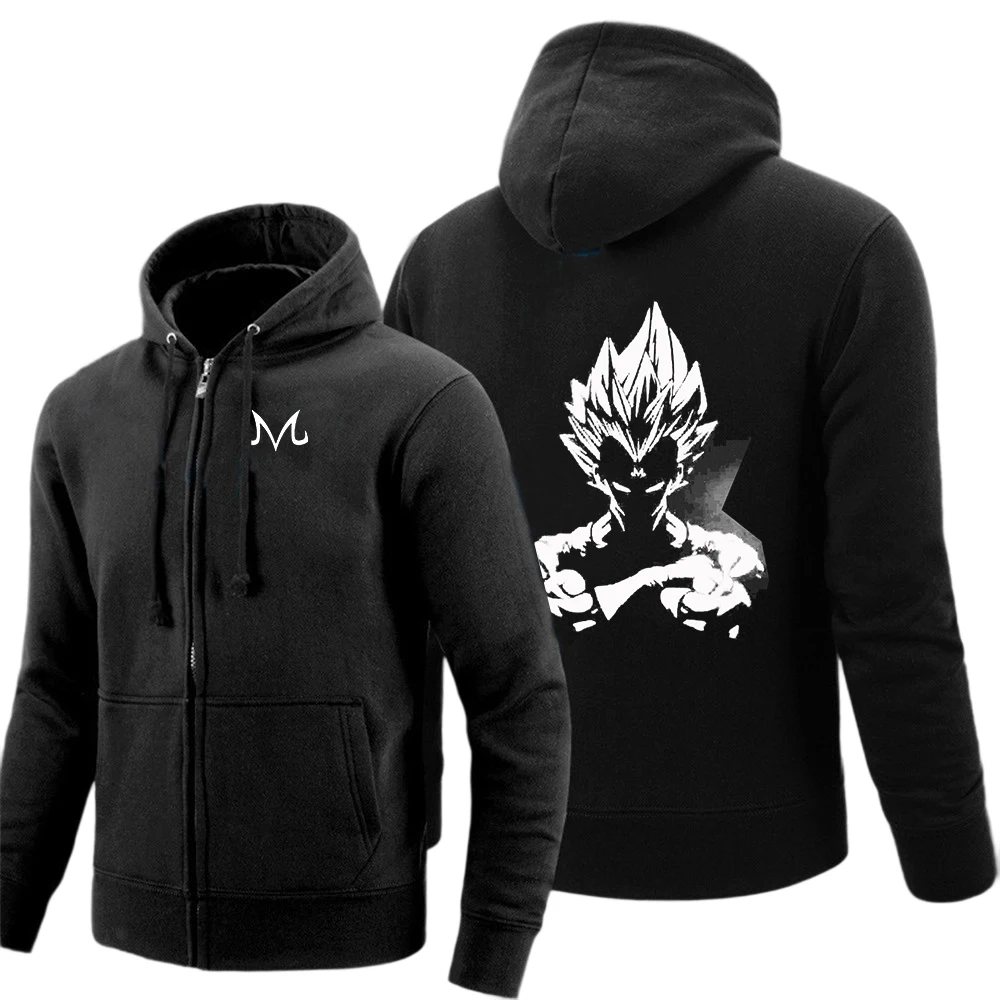 

2026 Dragon Ball Vegeta Anime Print Spring And Autumn Men's New Solid Color Hoodie Long Sleeve Zipper Harajuku Sweatshirts Pullo