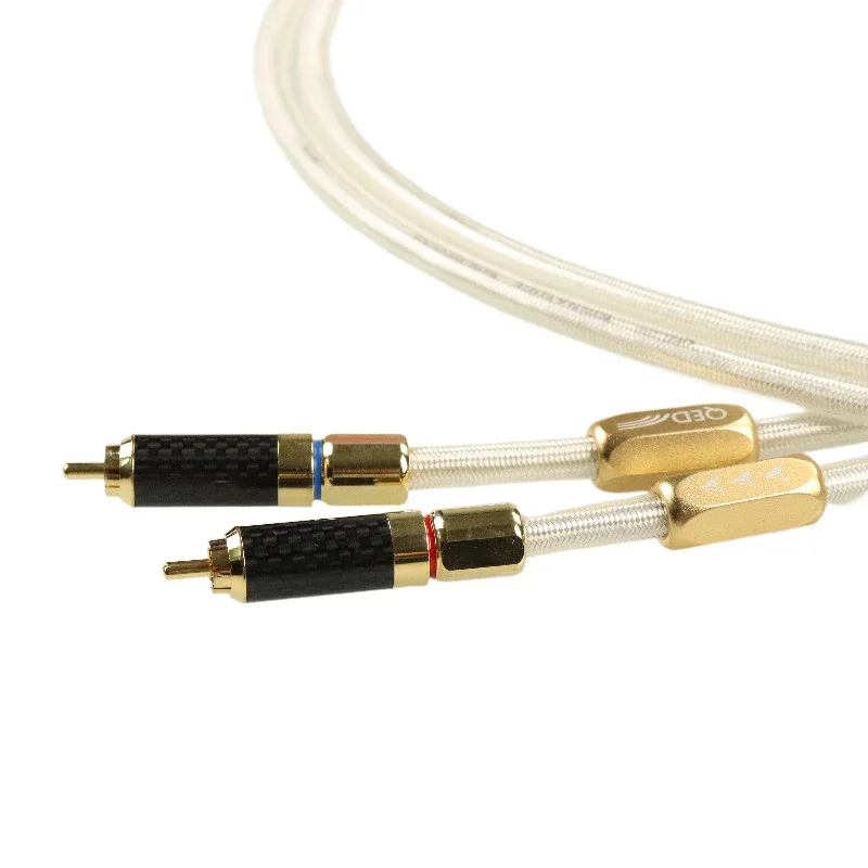 QED E.DORIS D Series D19 5N OFC Silver Plated , RCA Interconnect Audio Cable with Carbon Fiber Gold-Plated  Plug