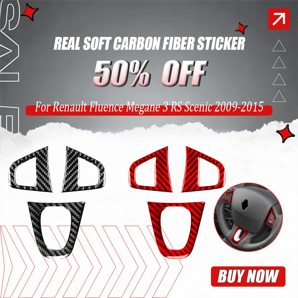 Real Soft Carbon Fiber Sticker Car Steering Wheel Trim for Renault Fluence Megane 3 RS Scenic 2009 2010 2011 2012 2013 2014 2015