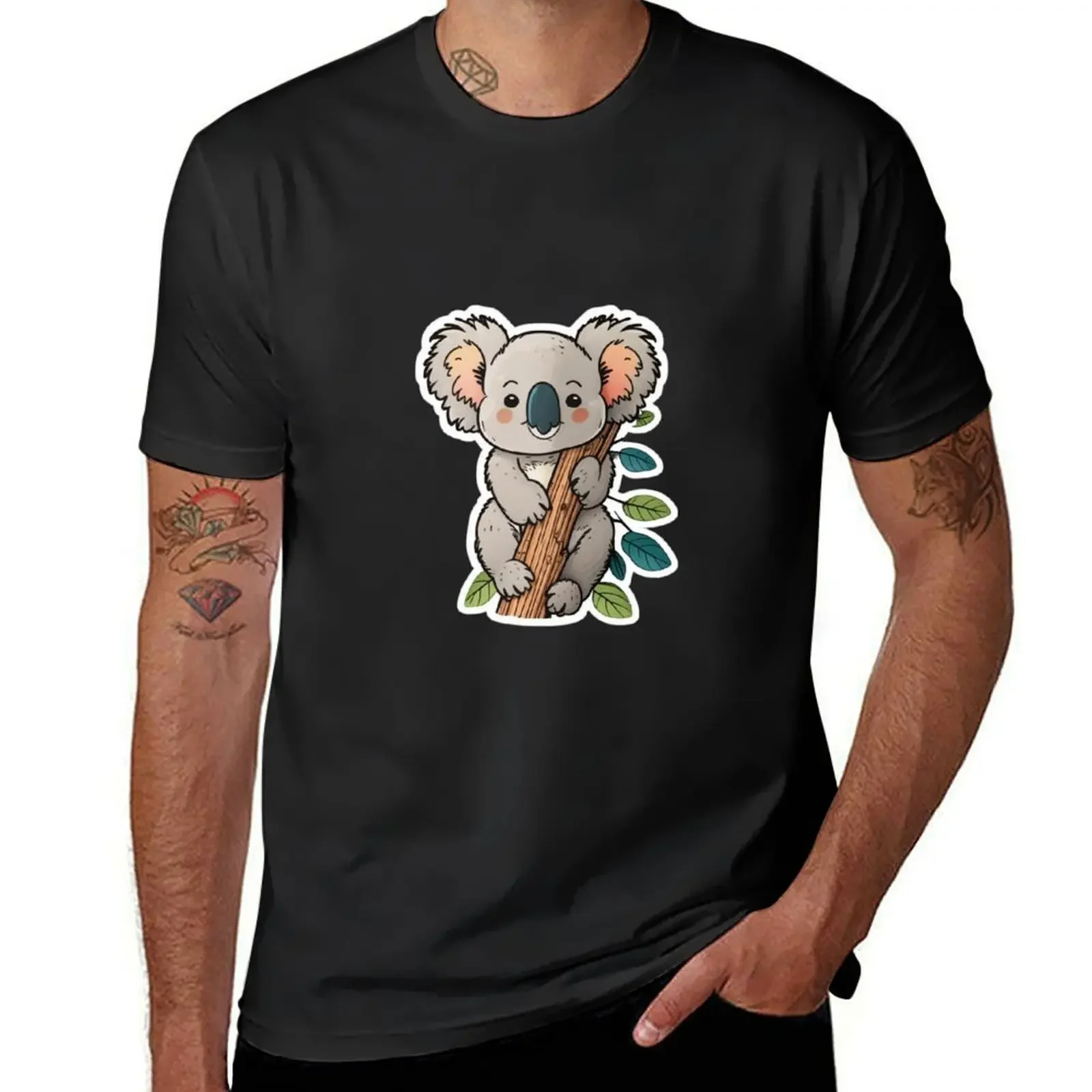 

Cute tree-hugging koala bear T-Shirt cotton man t-shirts plus sizes vintage anime shirt workout shirts for men