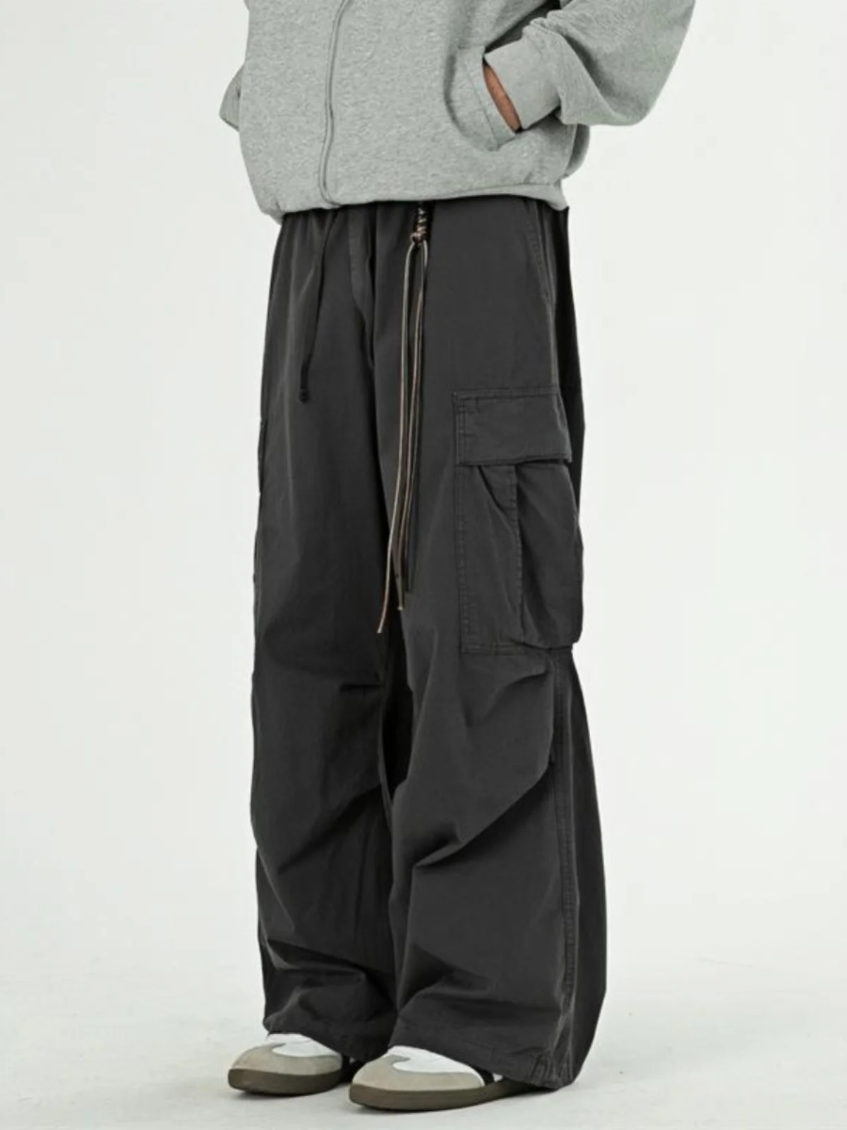 

Vintage Streetwear Men's Casual Pants Wide Leg Cargo Trousers with Big kets Youthful Energy Sle Long Pants for Teens