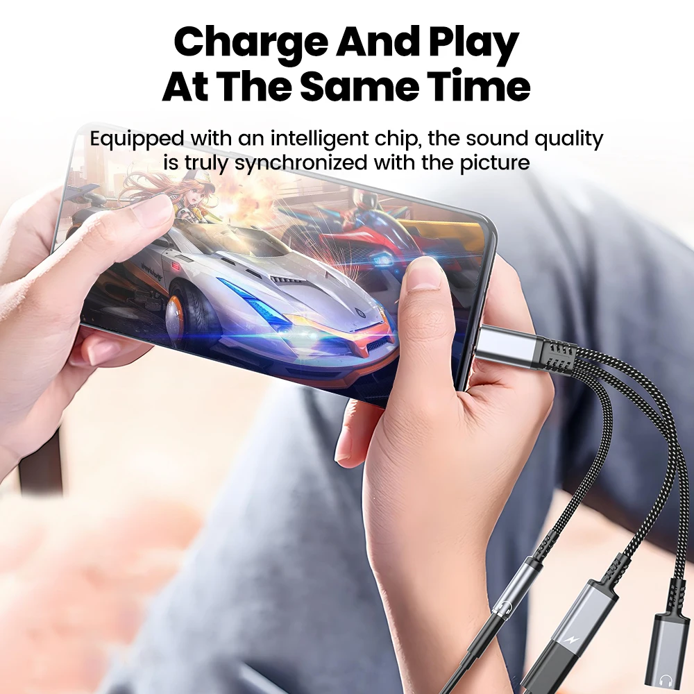 Type C Audio Adapter Cable 3in1 60W Fast Charging For iphone 15 16 Samsung Type C To Dual Type C/ 3.5mm Jack Earphone Splitter