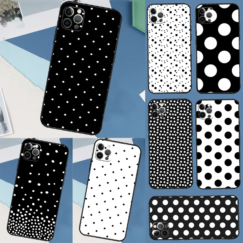 Capa de telefone de bolinhas preto e branco para iPhone 16 15 14 Pro Max 11 12 Pro 13 Pro Max XS Max XR X Plus Capa traseira
