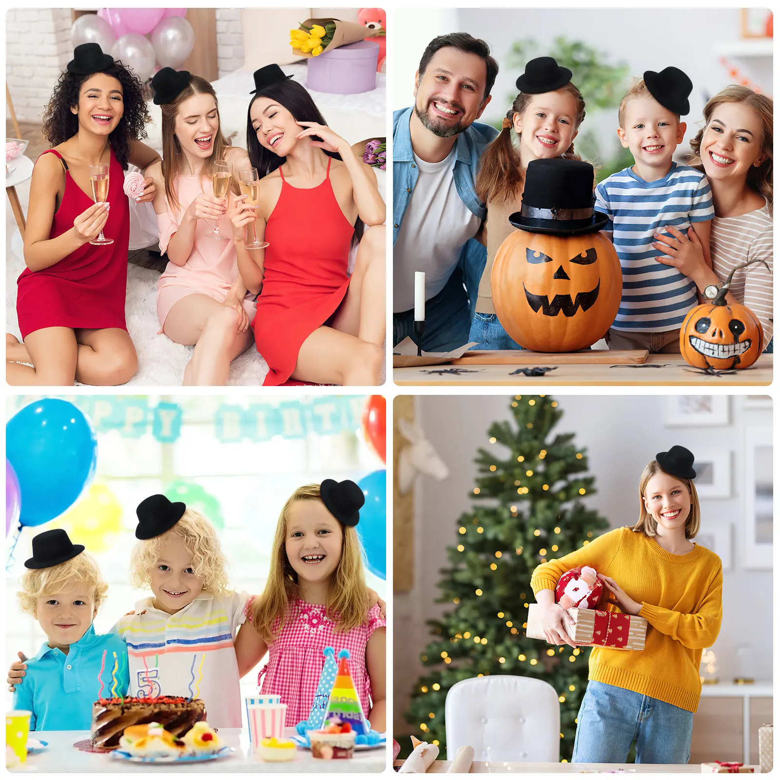 

4Pcs Plain Top Hats DIY Hat Blanks for Hairpins Crafts Sewing Decoration Small Round Caps Fashion Hair Accessories