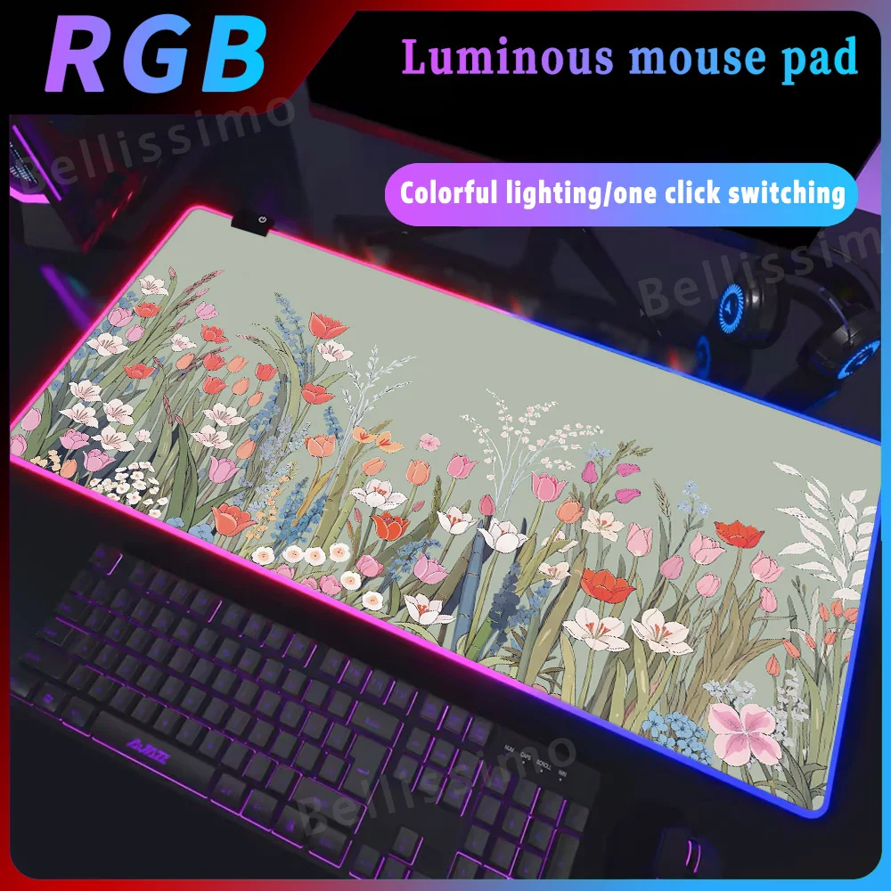 

Green Leaves Colour Flowers Mousemat XXL Aesthetics Computer Mousepad Natural Rubber Office Carpet Large Keyboard RGB Deskpad