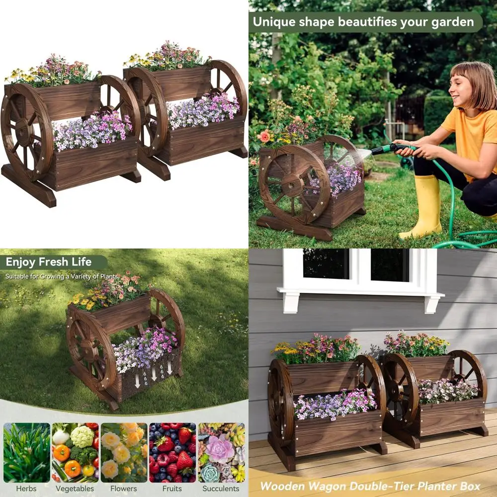 

Two-Tier Wooden Planter Boxes for Outdoor Garden Decor, Patio Flower Pots, and Outdoor Plants Decoration