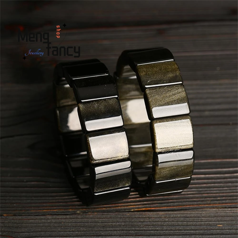 

Natural Golden Obsidian Bangle Charms Luxury Bracalet Fashion Men Women Personalized Fine Jewelry Amulet Couple Holiday Gifts