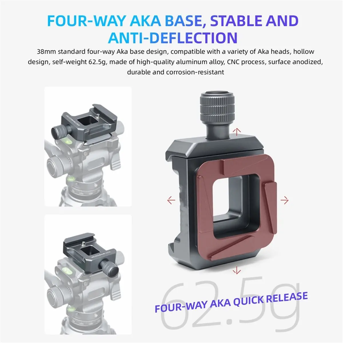 (BOFF) 4-Way Arca Clamp Quick Release AKKA Camera Mount QR for DSLR Camera Cage Tripod Slider Gimbal BallHead Monopod Grey