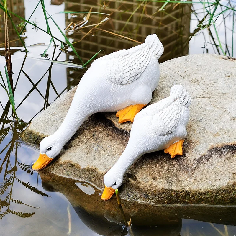 Simulation Duck Statue For Home Decor Cute Resin Animals Ornament Creative Outdoor Landscape Garden Courtyard Lawn Decoration