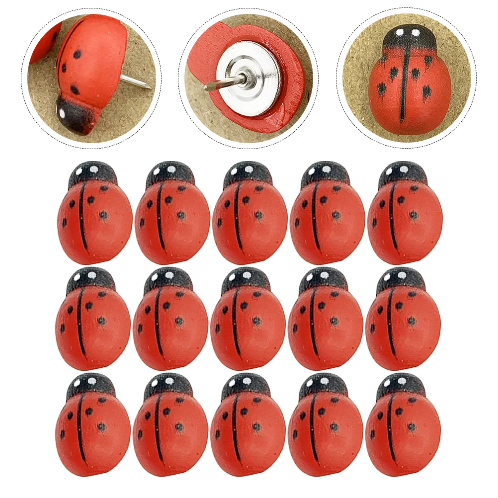 100 Pcs Tacks Wooden Ladybug Thumbtack Daily Use Thumbtacks Bulletin Board Reusable Push Pin Red Office