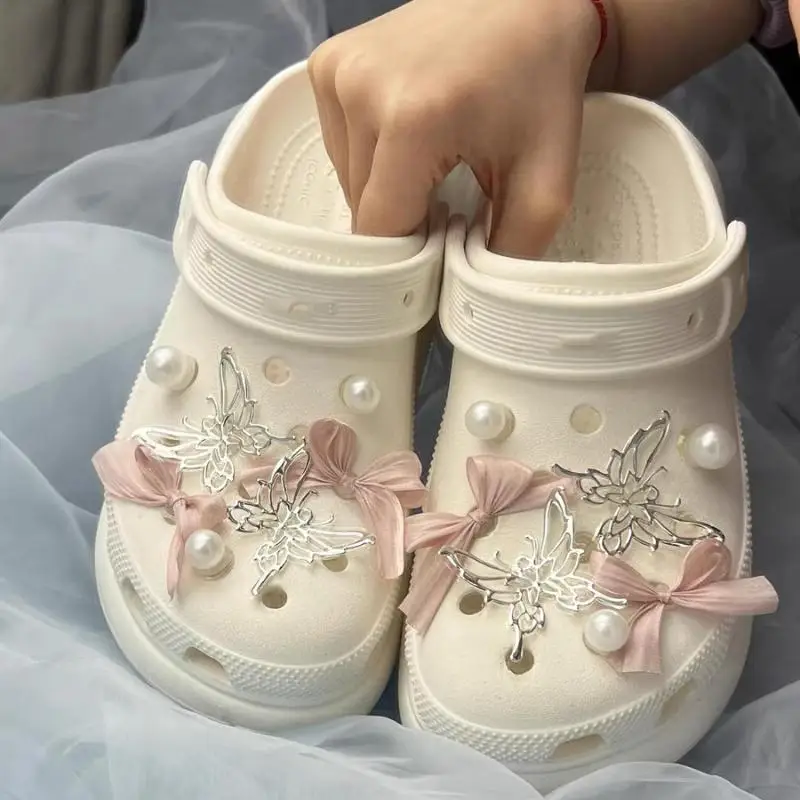 زهور الأحذية الرائعة بإبزيم قابل للفصل DIY؛ مجموعة مكونة من 8 قطع على شكل فيونكة وردية للفتيات؛ زينة أحذية الحديقة؛ هدية للاحتفالات. #3