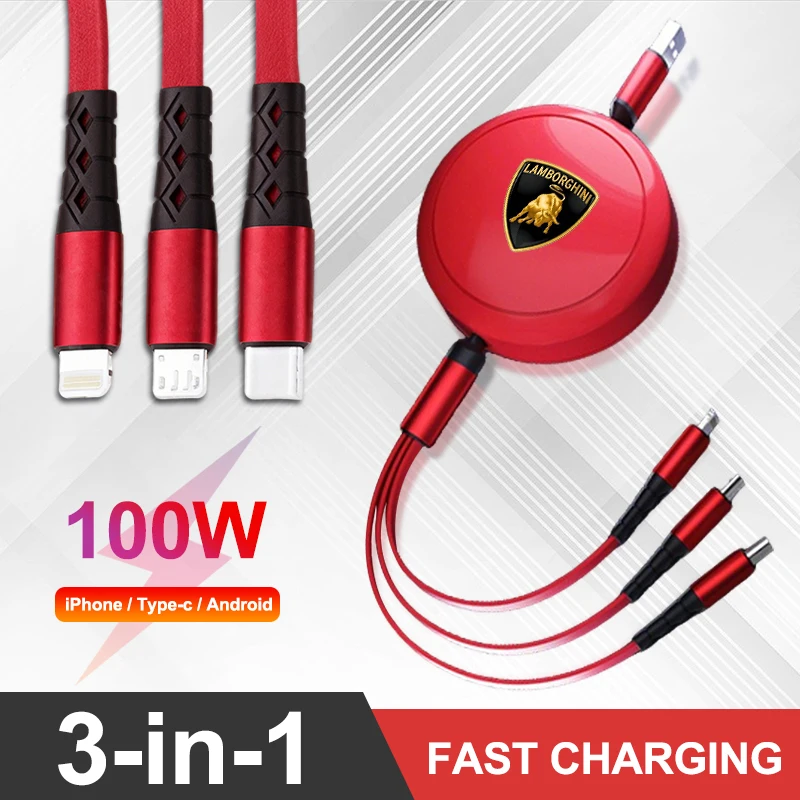 

3 In 1 Type-C Fast Charging Expandable Sticker Charging Cable For Lamborghini LP570 LP610 Urus LP700 LP770GallardoAventador