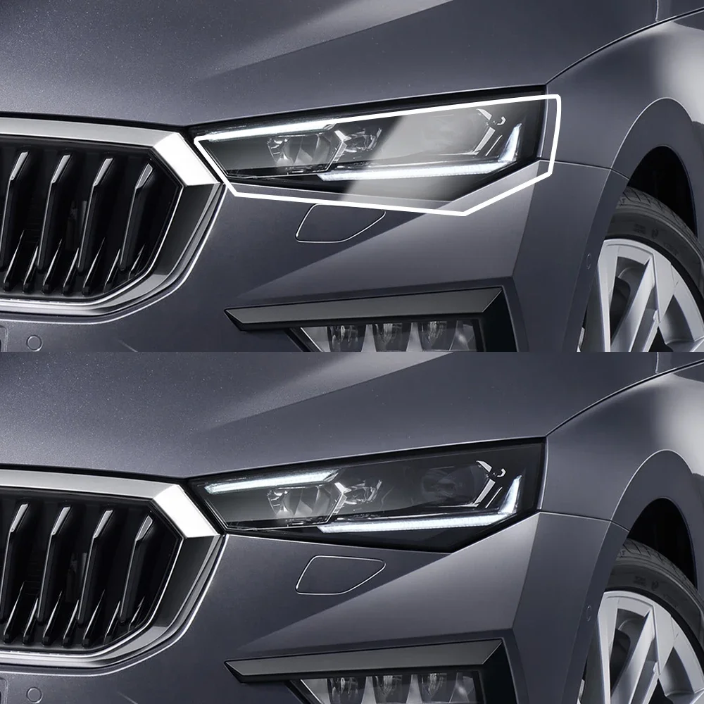 For Skoda Scala MK1 2019-2026 High-Gloss Smoke Black Pre-Cut TPU Headlight Protection Film PPF Kit Anti-Scratch Vinyl Wrap Cover