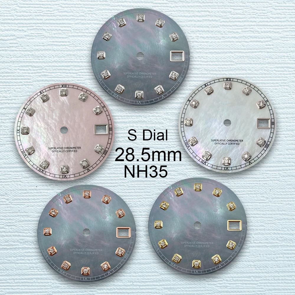 

28.5mm S Logo Fritillaria Diamond Dial Fit NH35/NH36/4R/7S Japanese Movement High-Quality Watch Modification Accessories