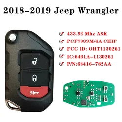 For 2018 2019 Jeep Wrangler 68416-782AA OHT1130261 68416-782AA 3Btn Keyless Flip Smart Key 433MHz With OEM PCF7939M Chip