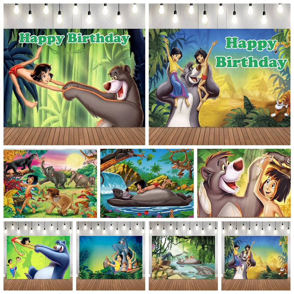 The Jungle Book Backdrop Disney Cartoon Safari Boy Kids Birthday Party Decoration Cartoon Banner  Forest Custom Photo Background