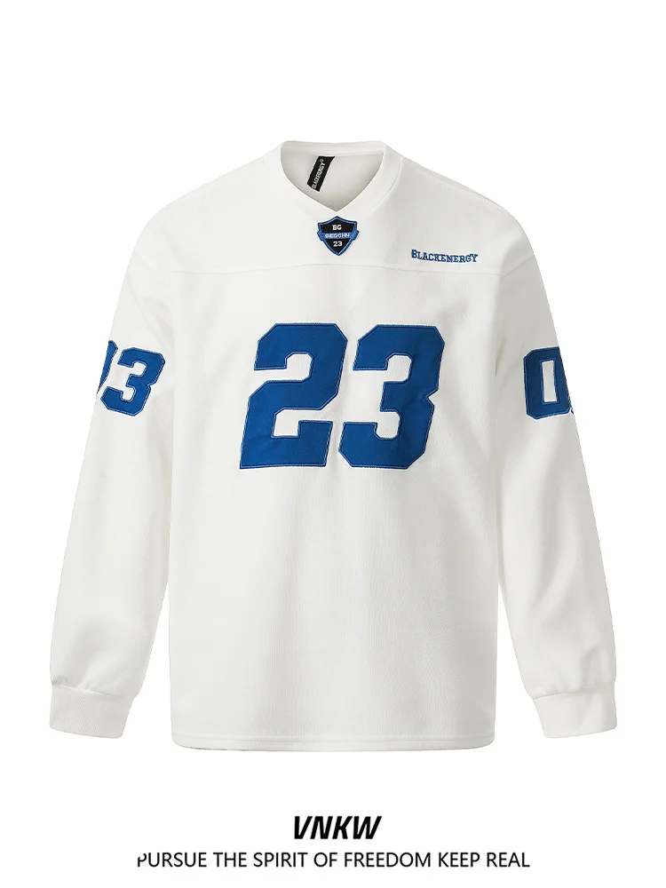 

Ретро-американская спортивная футболка с длинным рукавом, весенняя, плотная, свободного кроя, с цифровым принтом, повседневная, универсальная, модная.