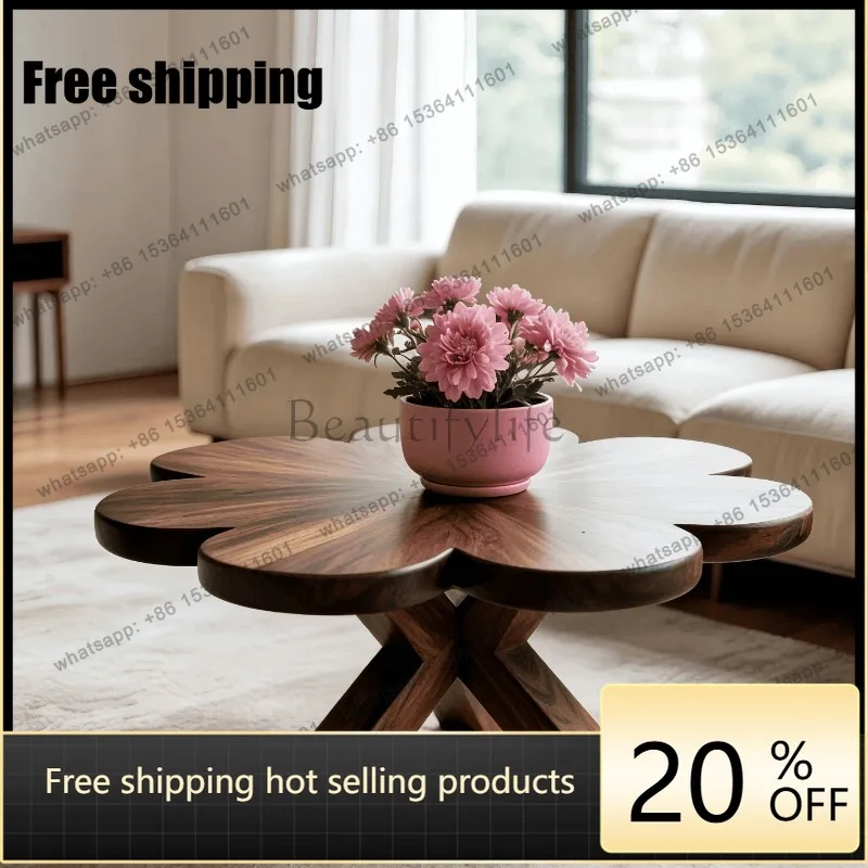 YJ Custom Flower Coffee Table New Chinese North American Black Walnut 2026 Song Aesthetics Villa Irregular Tea Table