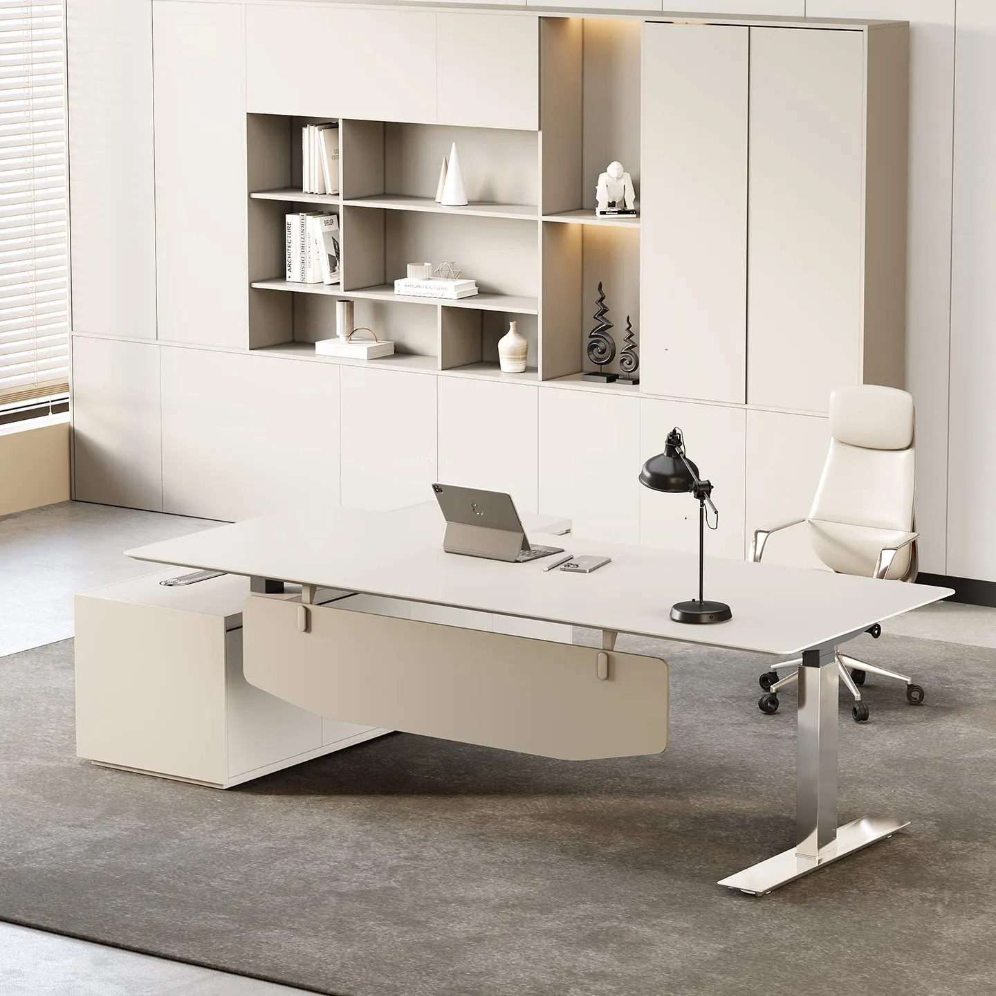 &For Smart Electric Lifting Customizable PVC Material Boss Table Simple Modern Office Table President Desk