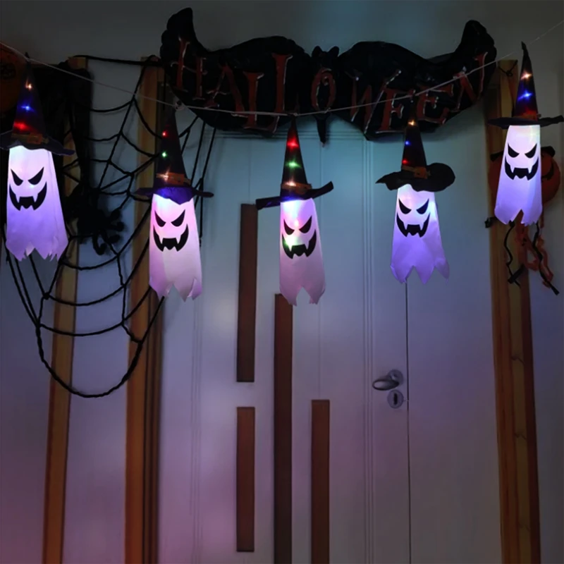 Decoraciones de Halloween para colgar al aire libre, sombrero de bruja iluminado, decoraciones para Halloween al aire libre, árbol, porche, patio