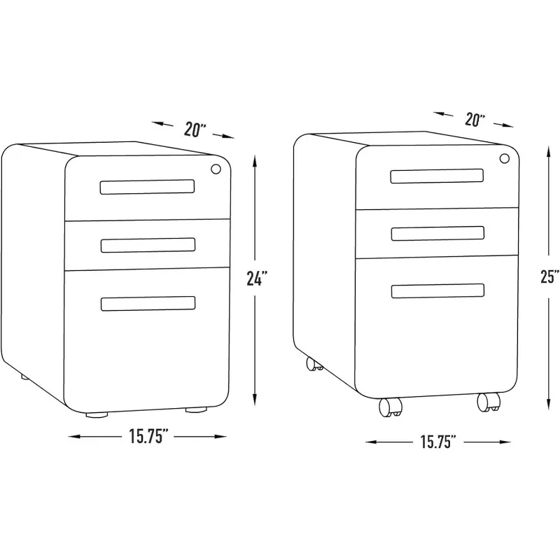 Under Office Desk Metal Filing Cabinet, Legal/Letter File Folders, Wheels and Stationary Feet, Pre-Assembled, Black/Wood