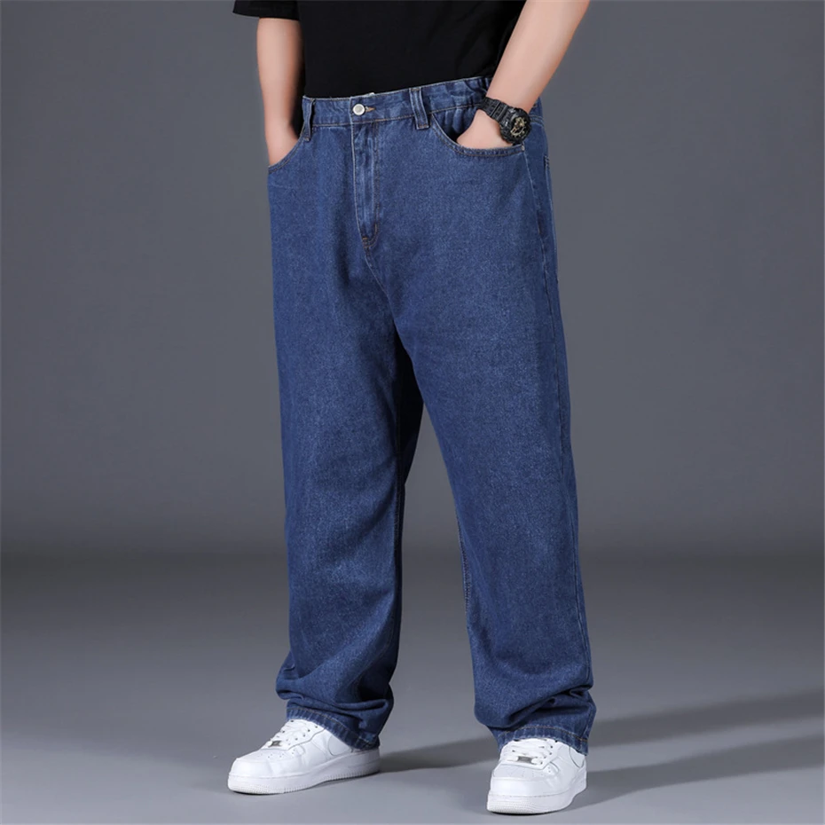 48 Plus Size Jeans Men Solid Color Denim Pants Male Fashion Casual Baggy Jeans Straight Pants