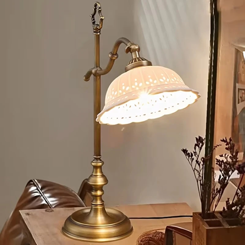 

Ceramic Lampshade Vintage Table Light Copper E14 Bulb Bedroom Bedside Foyer Desk Lamp Reading EU US AU Plug