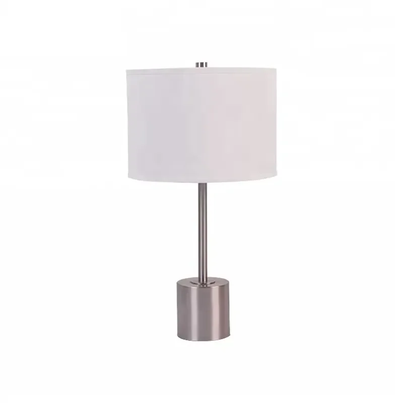 Metal Night Stand Bedside Table Lamps for Bedroom with Drum Fabric Shade Satin Nickel Finish Simple and Elegant for Hotels