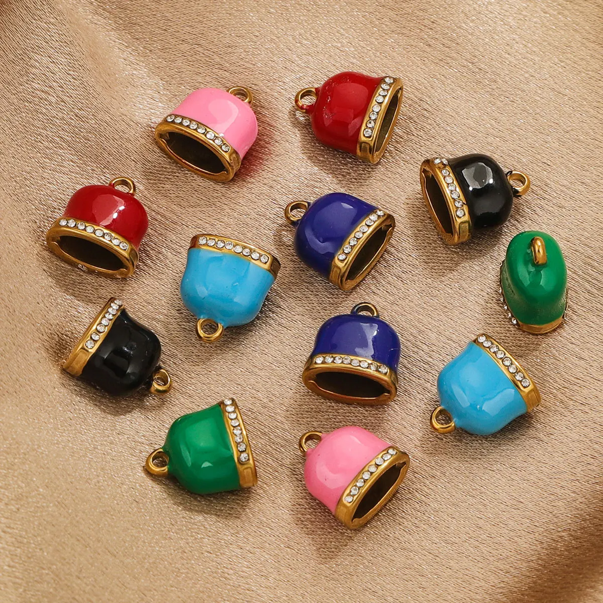 2pcs Stainless Steel Enamel Bell Christmas Charms Accessories DIY Necklaces Bracelets Earrings Keychains Jewelry Making Supplies