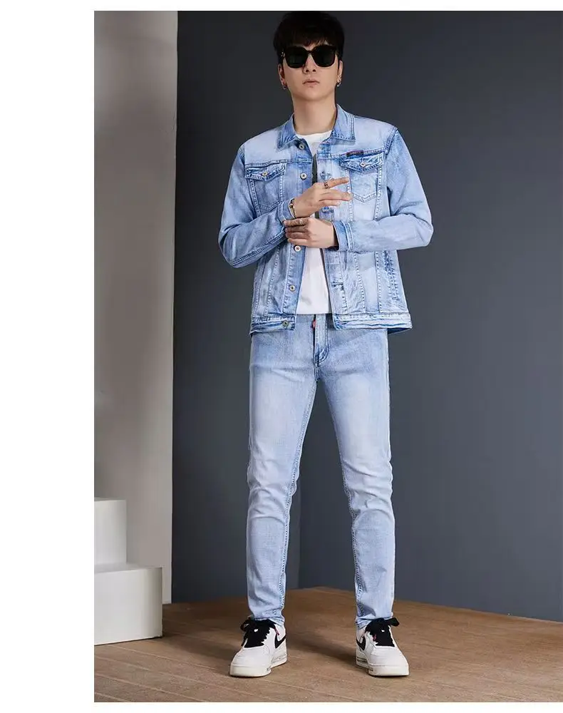 2025 GL Slim-Fit Men's Denim Business Outfit Two Pieces of Comfortable Stretch Fabric for Everyday Use, Dark Blue Simple Design