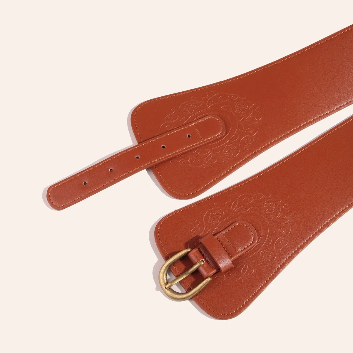 Women's New Elastic Brown Belt with Oval Pin Buckle Decorative Waist Seal Matching Skirts Versatile Slimming Belt