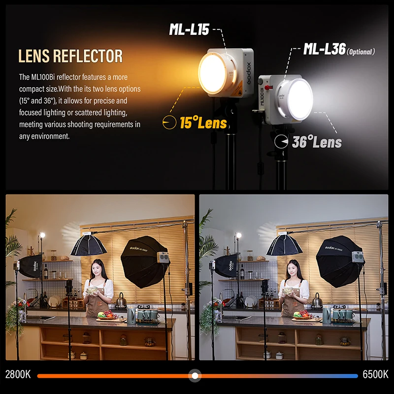 Godox ML100Bi/ML100R luz LED bicolor 120W Control integrado y por aplicación lámpara de fotografía portátil para grabación de vídeo transmisión en vivo