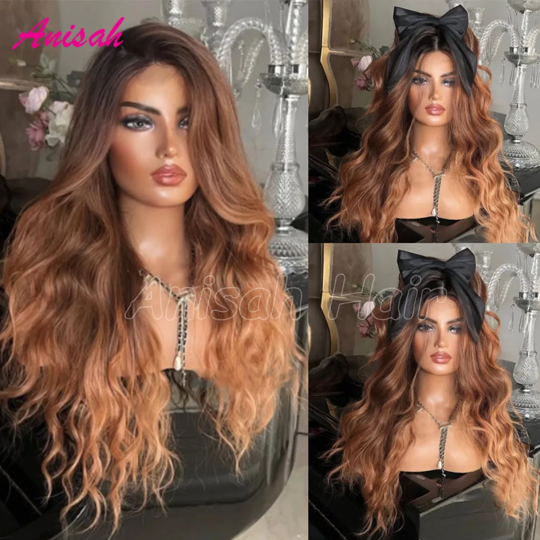 

Brazilian Virgin Hair Ombre Human Hair Lace Frontal Wig PrePlucked Wavy Glueless Lace Closure Colored Wigs For Women