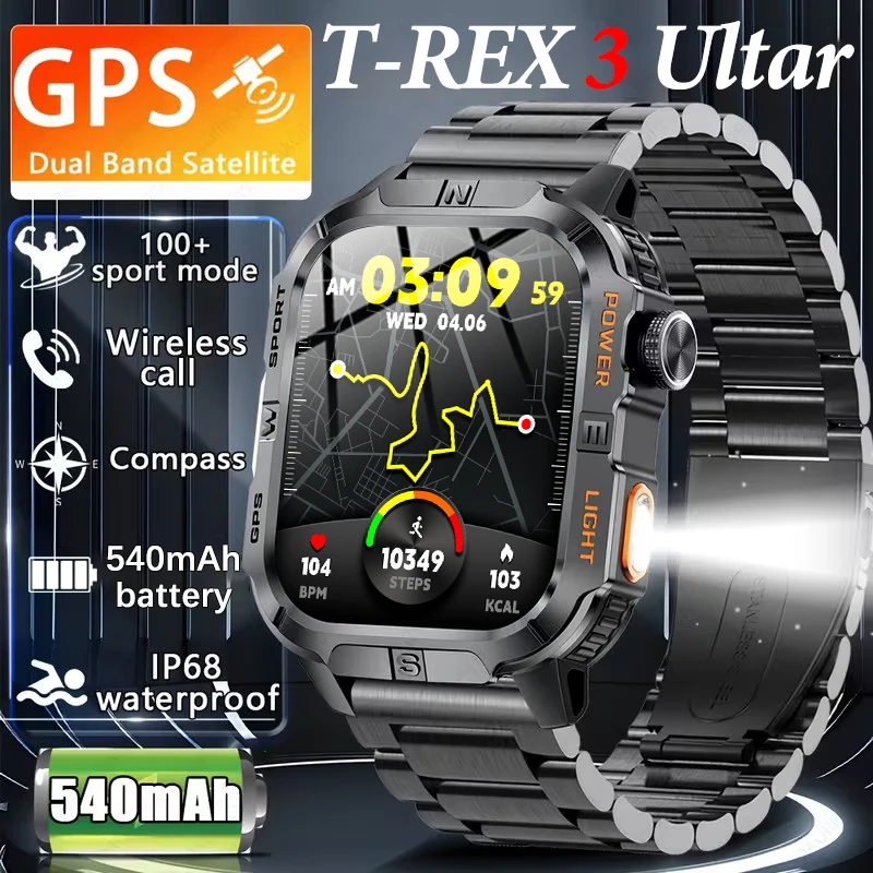 

New Military Bluetooth Call Smart Watch Built-in GPS Compass 3ATM Waterproof Sports Tactics LED Flashlight Smart Watches For Man