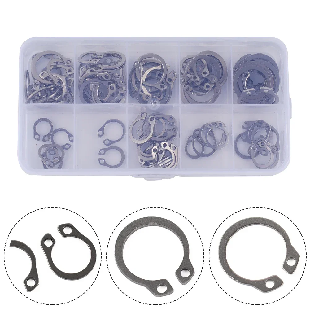 External Retaining Ring 100pcs 1set 304 Stainless Steel 8-18mm Case Circlip Rust Resistance Snap Storage As Shown